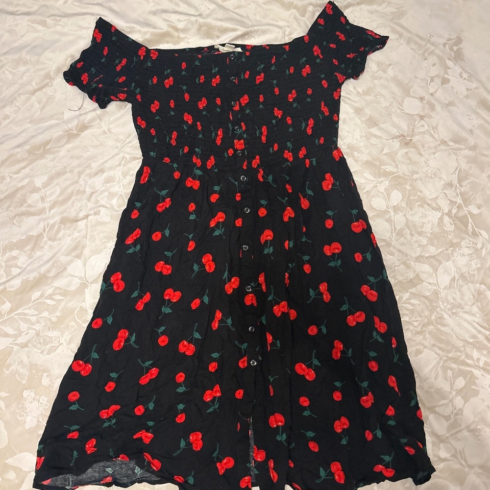 Black dress with red cherries